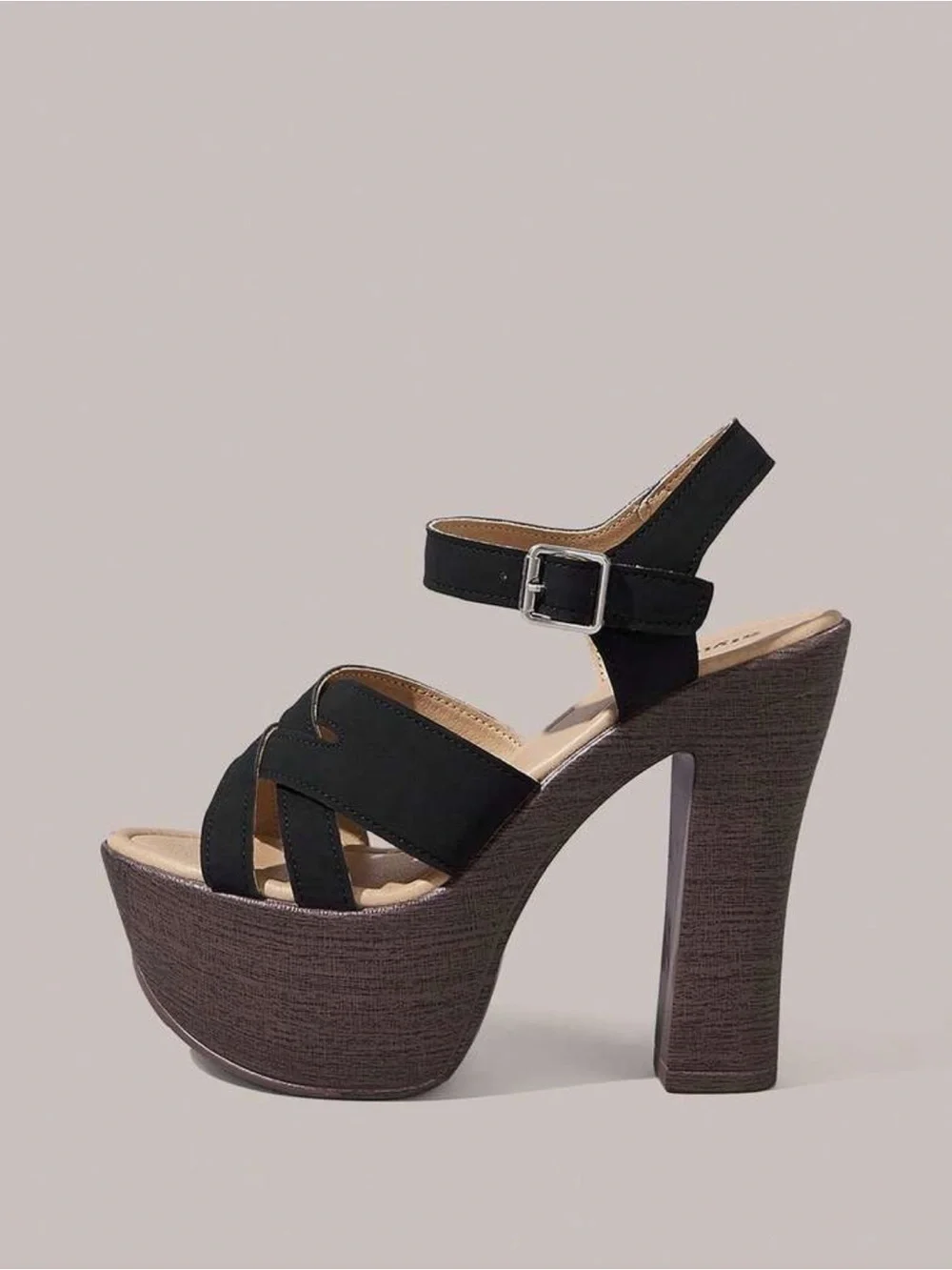 Platform High Heel Sandals in Black